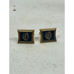 Vintage Hickok USA Gold Tone Black Enamel Initial G Square Cufflinks Mid Century
